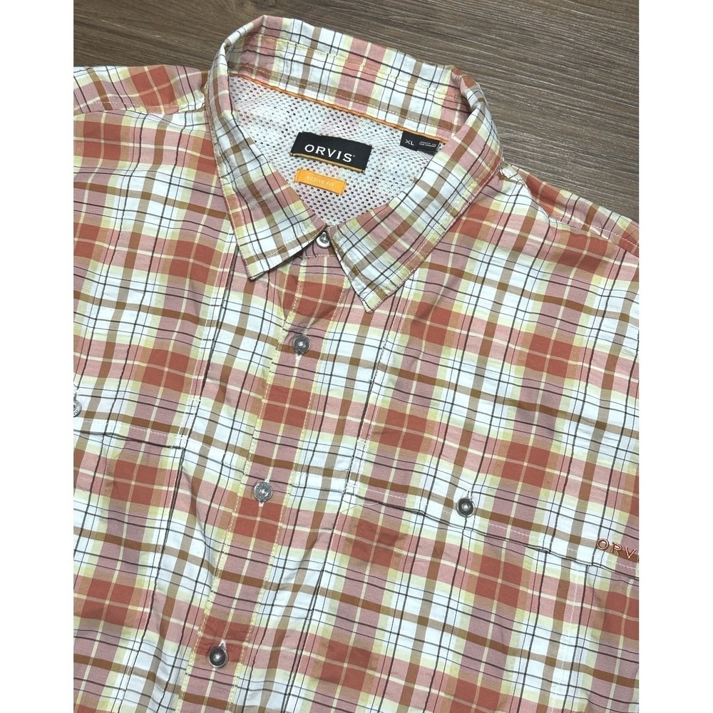 Orvis Active Fit Vented Fishing Button Down Orange Plaid Shirt Men's Sz XL